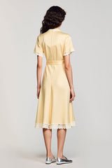 Satin Aprikose A-Linie Hochzeitsgastkleid