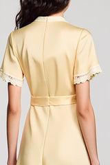 Satin Aprikose A-Linie Hochzeitsgastkleid