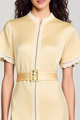 Satin Aprikose A-Linie Hochzeitsgastkleid
