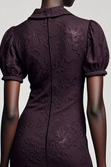 Dunkelviolettes Jacquard A-Linie Midikleid für Hochzeitsgäste