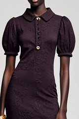 Dunkelviolettes Jacquard A-Linie Midikleid für Hochzeitsgäste