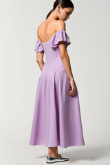 Chiffon Lila Schulterfreies A-Linie Kleid für Hochzeitsgäste