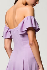 Chiffon Lila Schulterfreies A-Linie Kleid für Hochzeitsgäste