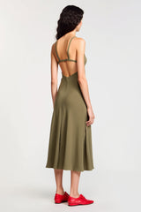 Olive Jersey Spaghettiträger A Linie Hochzeitsgastkleid