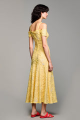 Kalte Schulter A Line Gelbes Jacquard Hochzeitsgastkleid