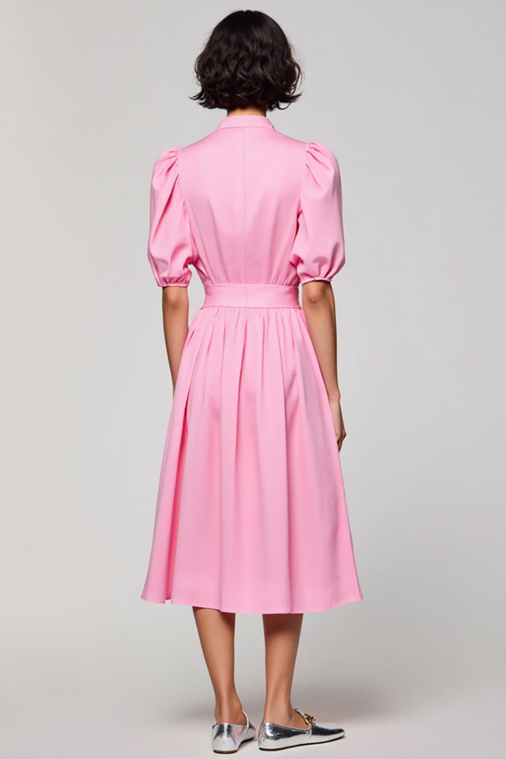 Rosa Baumwolle Gerafftes A-Linie Hochzeitsgastkleid