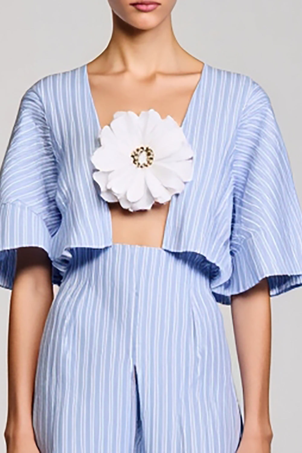 Blaues A-Linie Gestreiftes 3D-Blumen Kleid für Hochzeitsgäste