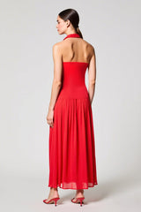 Rotes Neckholder Chiffon A-Linie Hochzeitsgastkleid