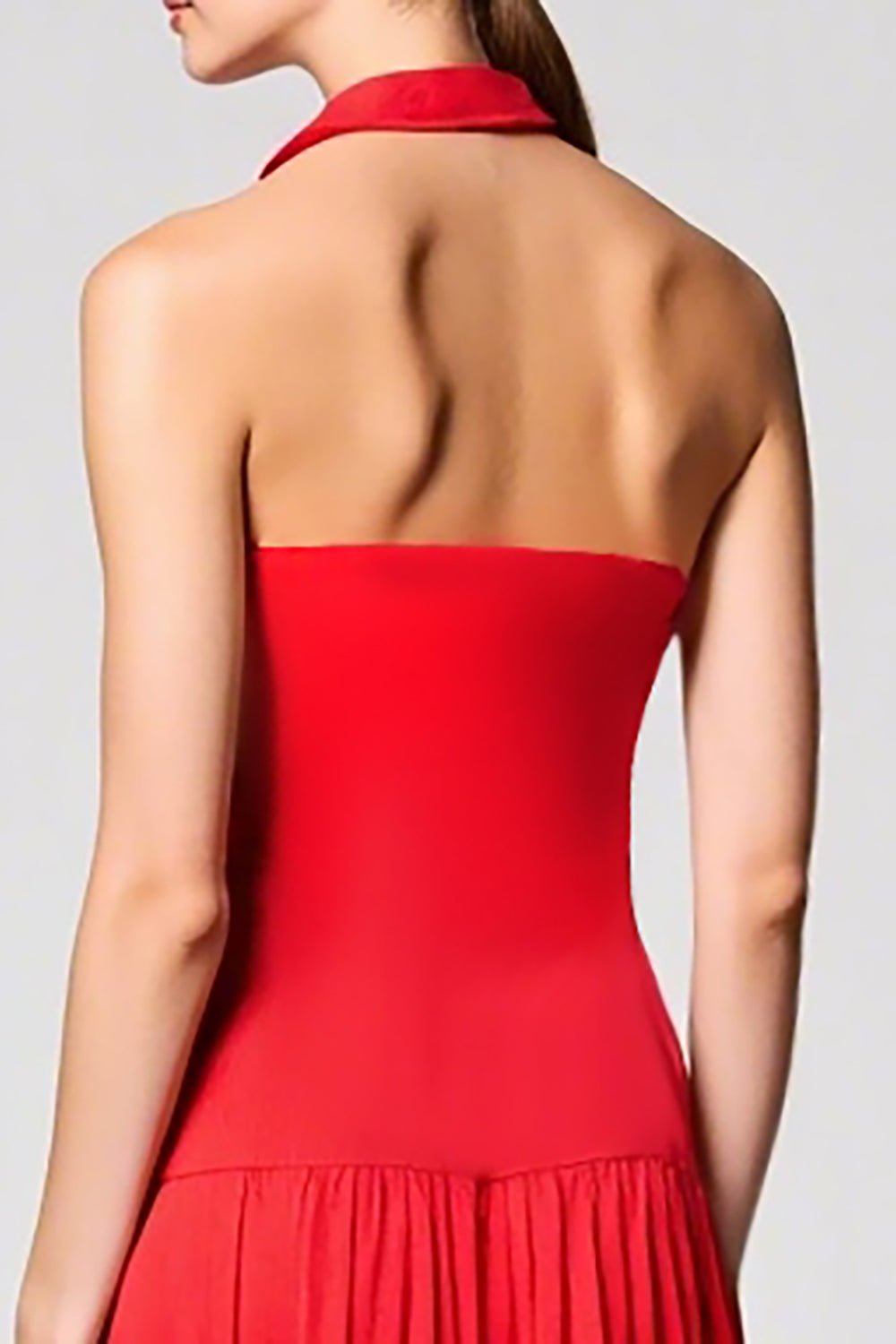 Rotes Neckholder Chiffon A-Linie Hochzeitsgastkleid