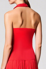 Rotes Neckholder Chiffon A-Linie Hochzeitsgastkleid
