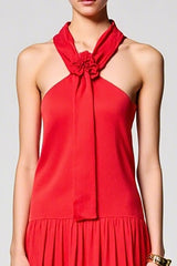 Rotes Neckholder Chiffon A-Linie Hochzeitsgastkleid