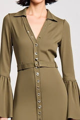 Olive A-Linie Chiffon Hochzeitsgastkleid mit V-Ausschnitt