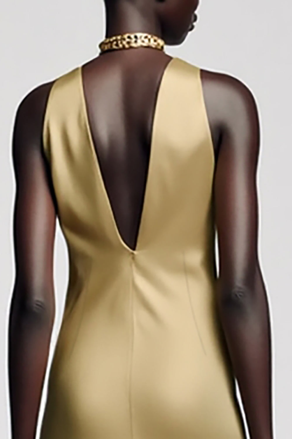 Goldenes Neckholder Satin A-Linie Hochzeitsgastkleid