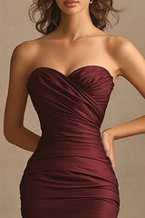 Burgundy Herzausschnitt Gerafftes Langes Abendkleid