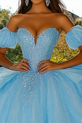 Ballkleid Trägerloses Himmelblaues Pailletten Quinceanera Kleid