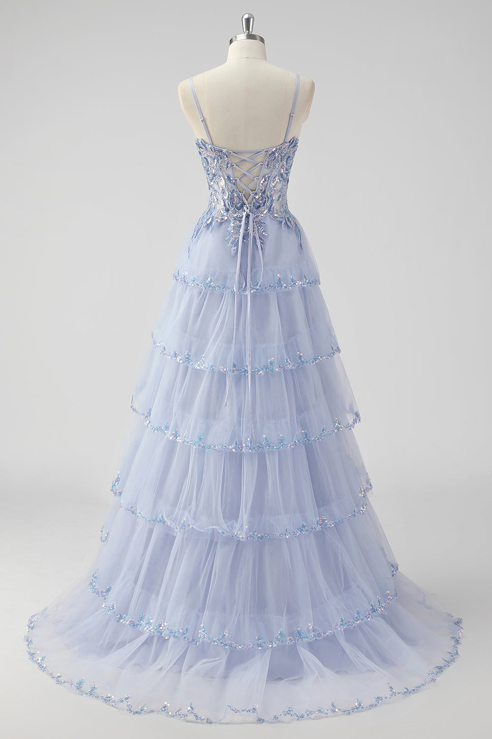 Lavenel A-Linie Trägerloses Pailletten Korsett Gestuftes Ballkleid mit Schlitz