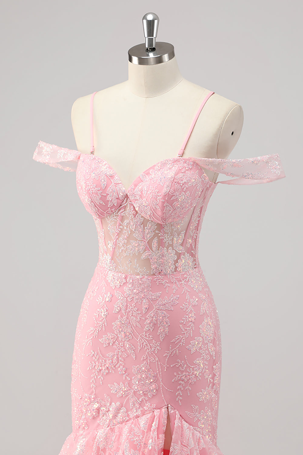 Korsett Meerjungfrau Kalte Schulter Appliziertes Rosa Ballkleid