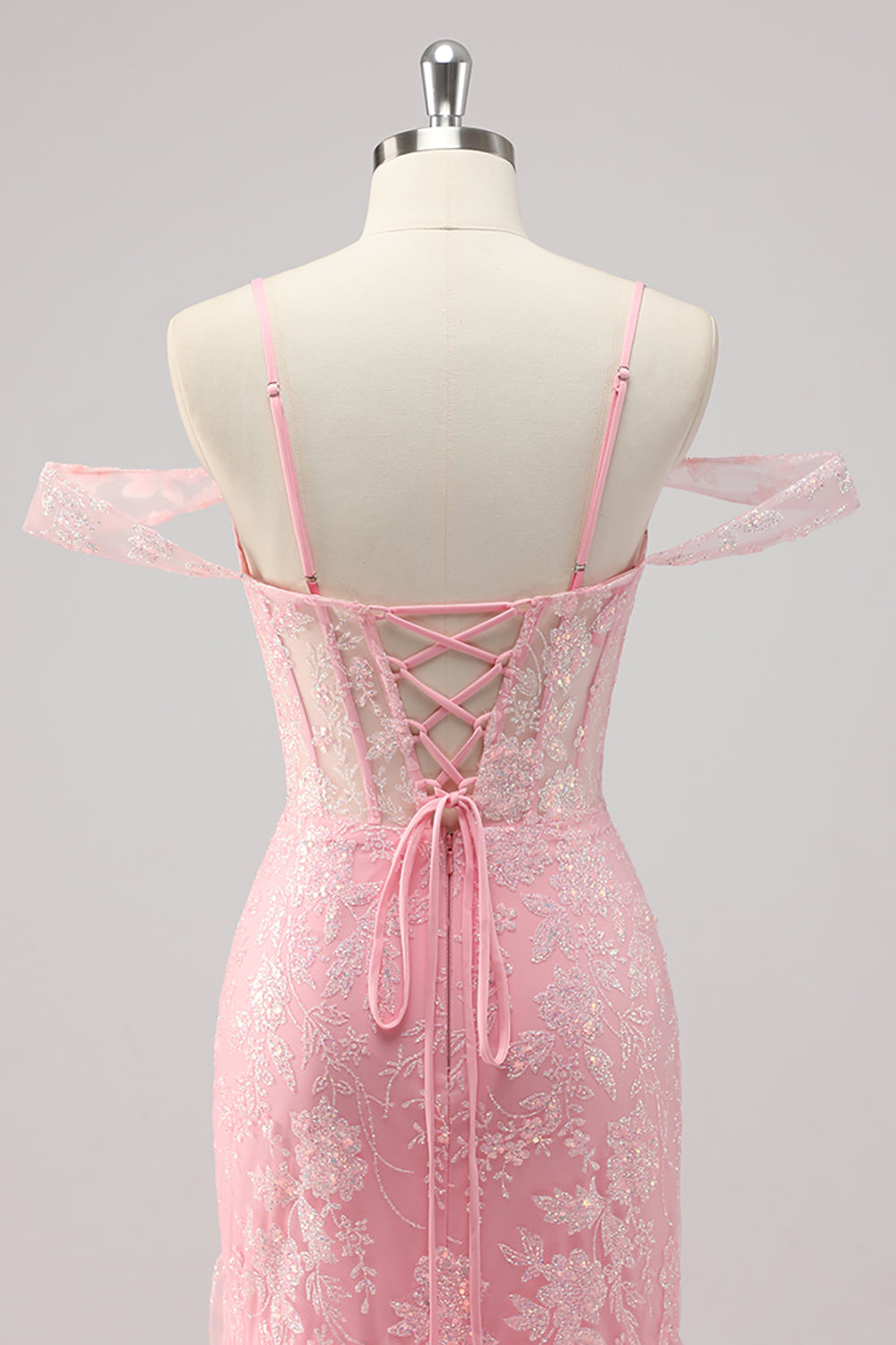 Korsett Meerjungfrau Kalte Schulter Appliziertes Rosa Ballkleid