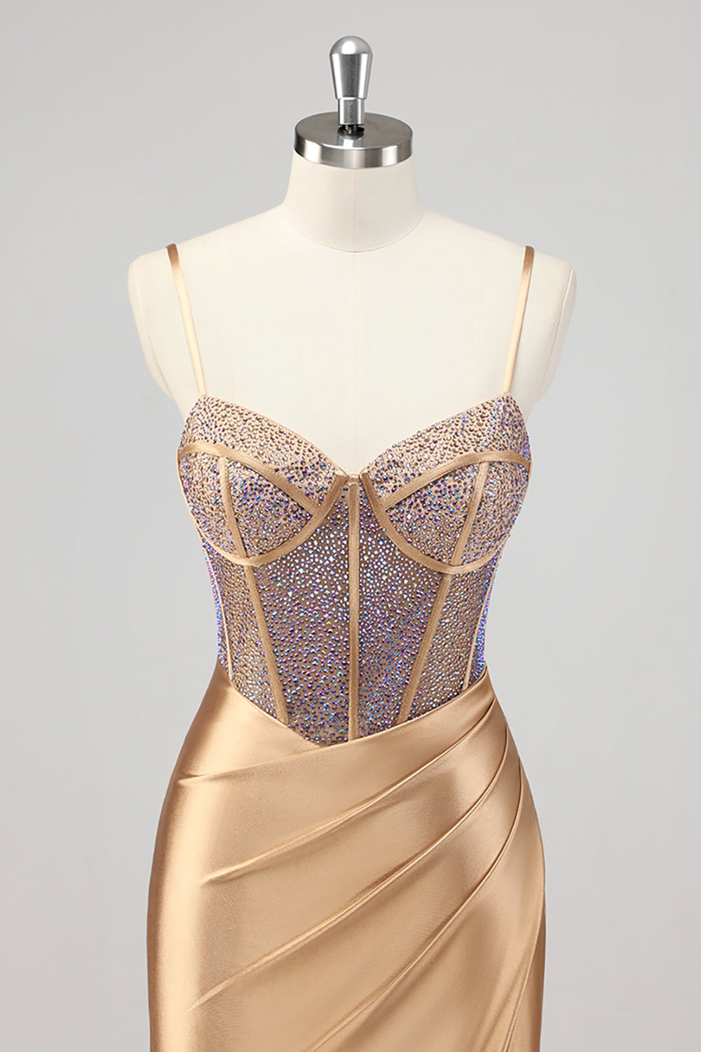 Meerjungfrau Glitzerndes Korsett Goldenes Ballkleid mit Schlitz