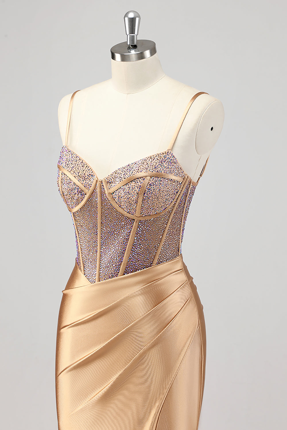 Meerjungfrau Glitzerndes Korsett Goldenes Ballkleid mit Schlitz