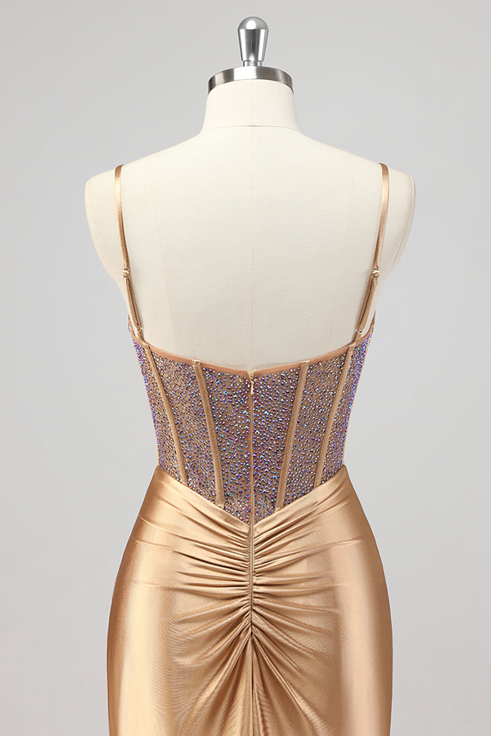 Meerjungfrau Glitzerndes Korsett Goldenes Ballkleid mit Schlitz