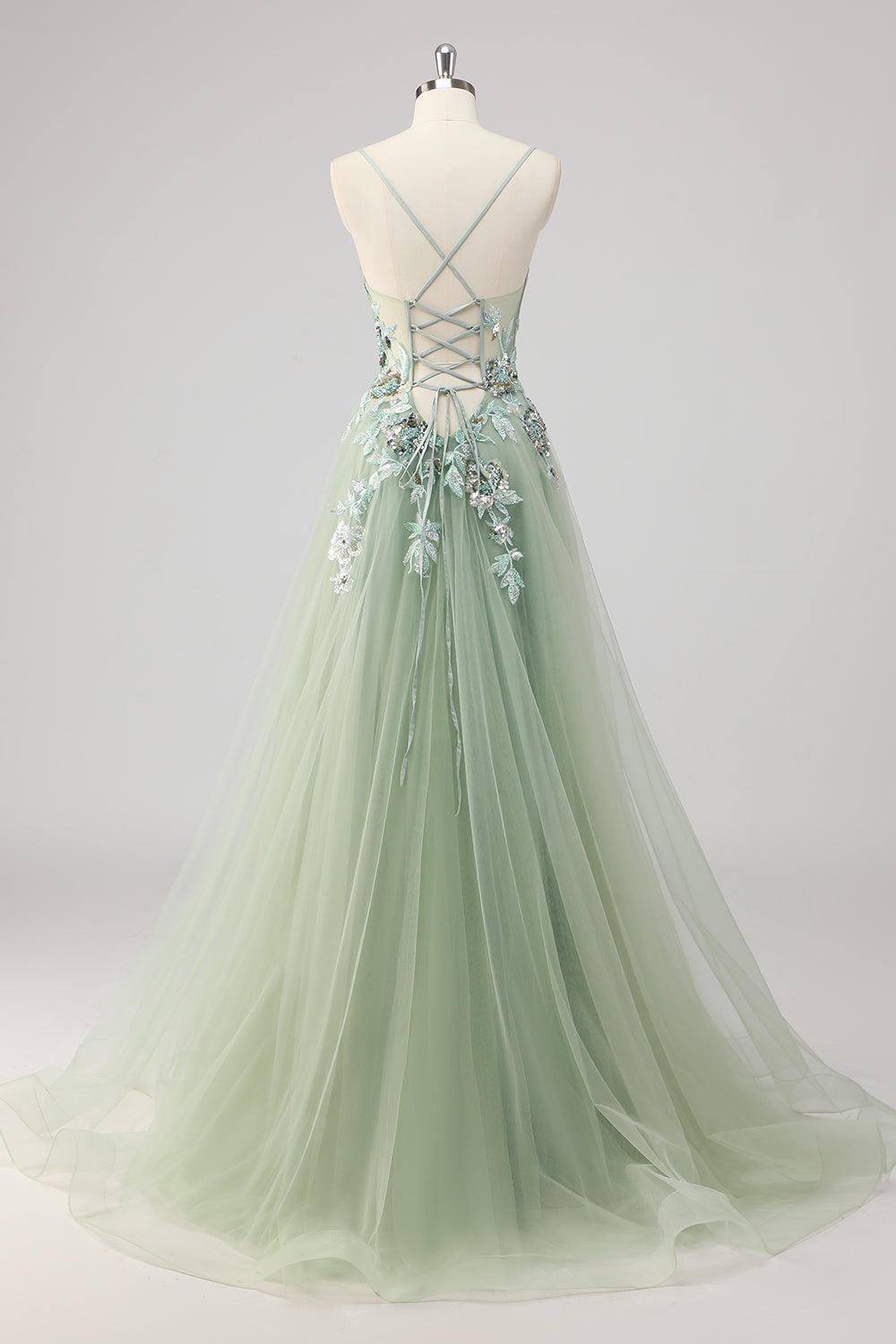 Grünes A-Linie Pailletten Ballkleid mit Schlitz