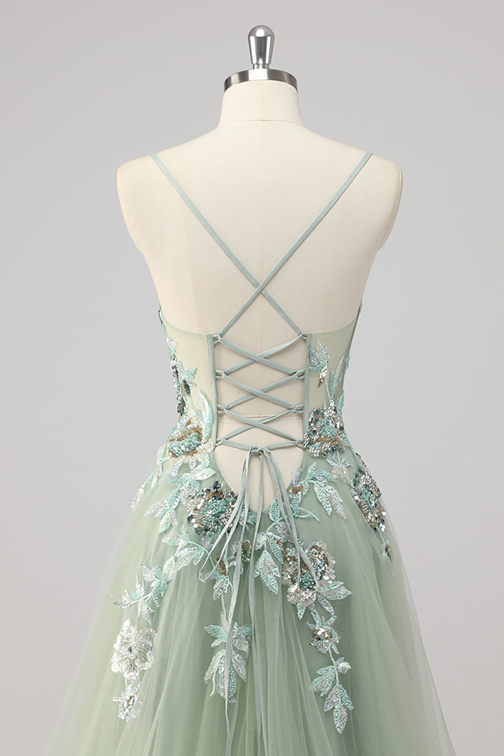 Grünes A-Linie Pailletten Ballkleid mit Schlitz
