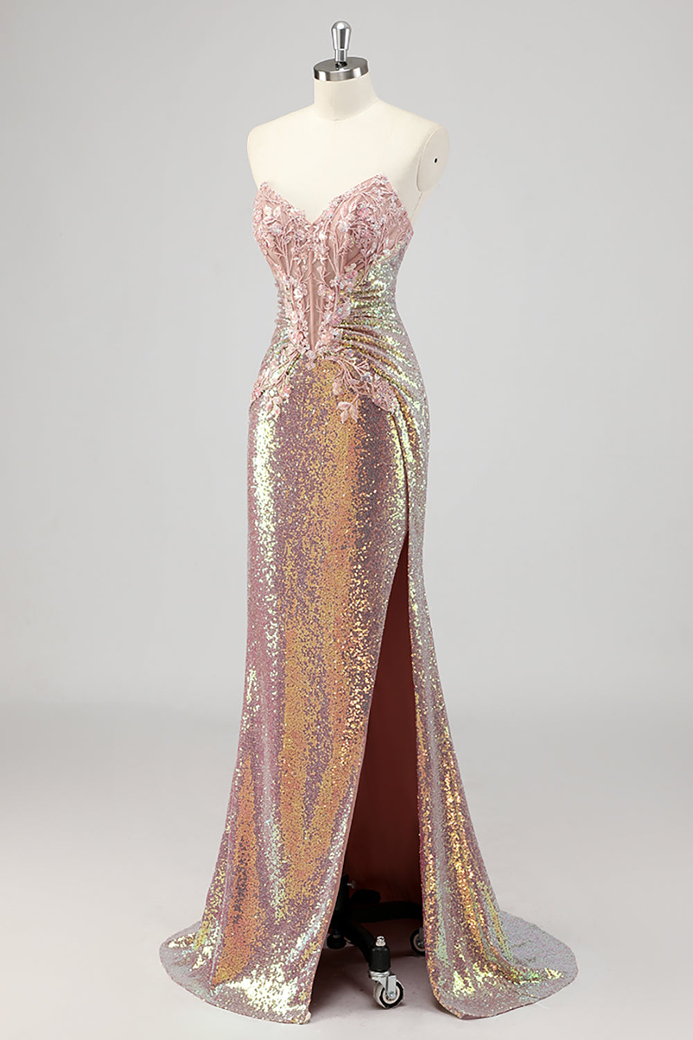 Trägerloses Meerjungfrau Blush Korsett Pailletten Ballkleid