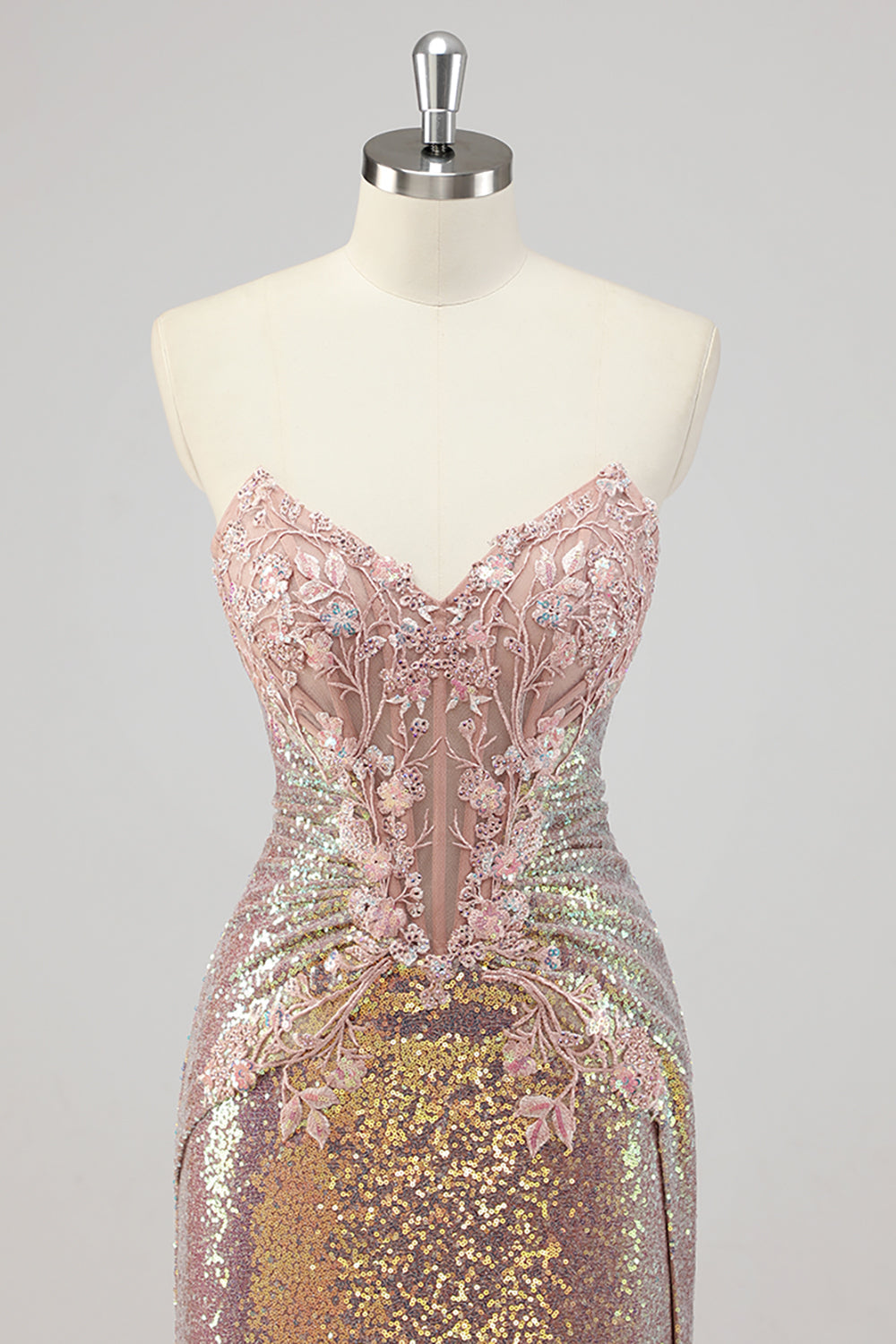 Trägerloses Meerjungfrau Blush Korsett Pailletten Ballkleid