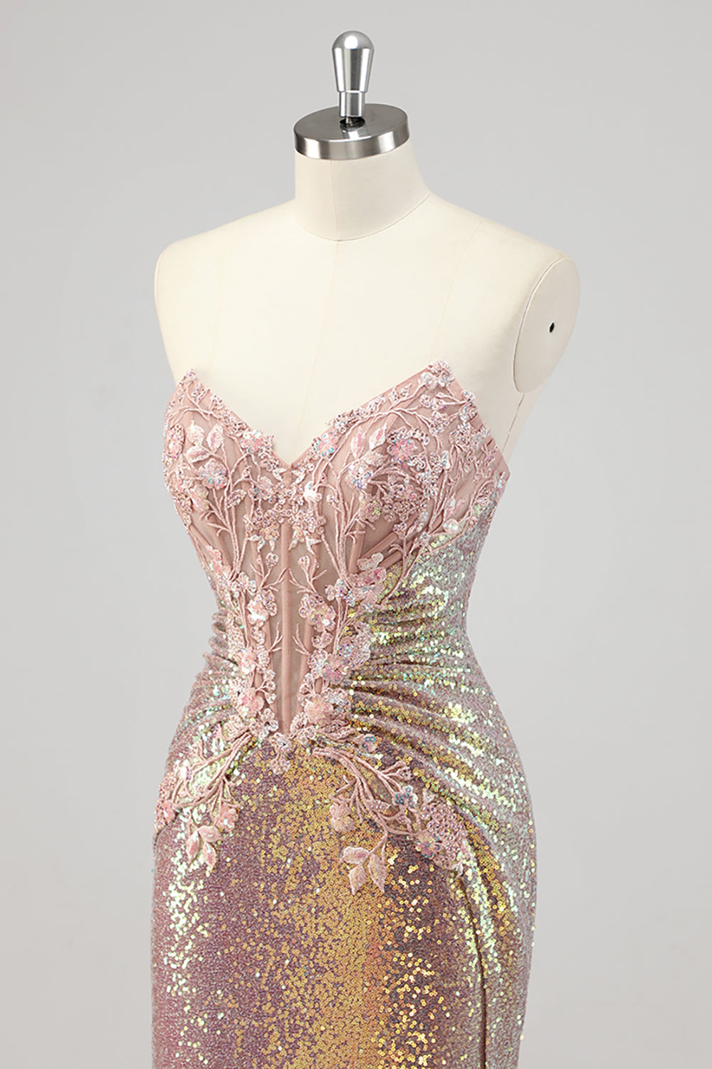 Trägerloses Meerjungfrau Blush Korsett Pailletten Ballkleid