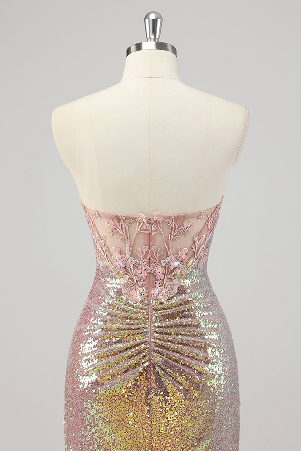 Trägerloses Meerjungfrau Blush Korsett Pailletten Ballkleid