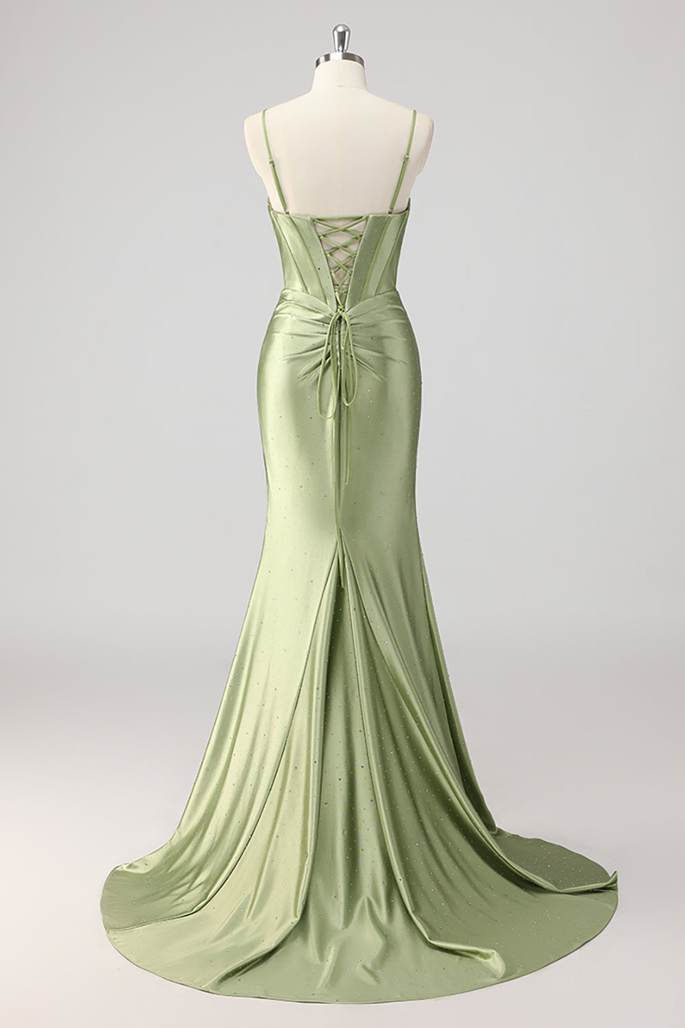 Korsett Meerjungfrau Satin Grünes Perlen Ballkleid mit Schlitz