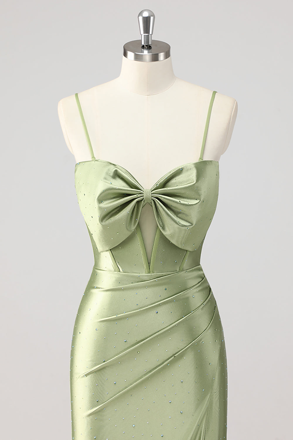 Korsett Meerjungfrau Satin Grünes Perlen Ballkleid mit Schlitz
