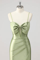 Korsett Meerjungfrau Satin Grünes Perlen Ballkleid mit Schlitz