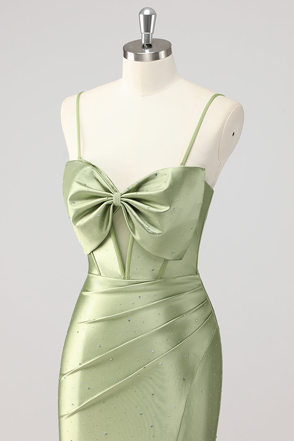 Korsett Meerjungfrau Satin Grünes Perlen Ballkleid mit Schlitz