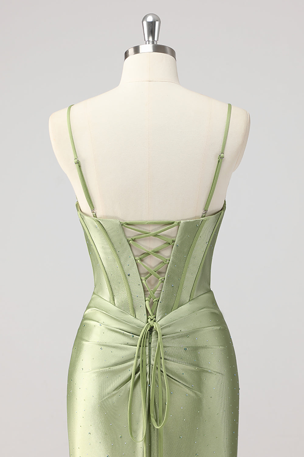 Korsett Meerjungfrau Satin Grünes Perlen Ballkleid mit Schlitz