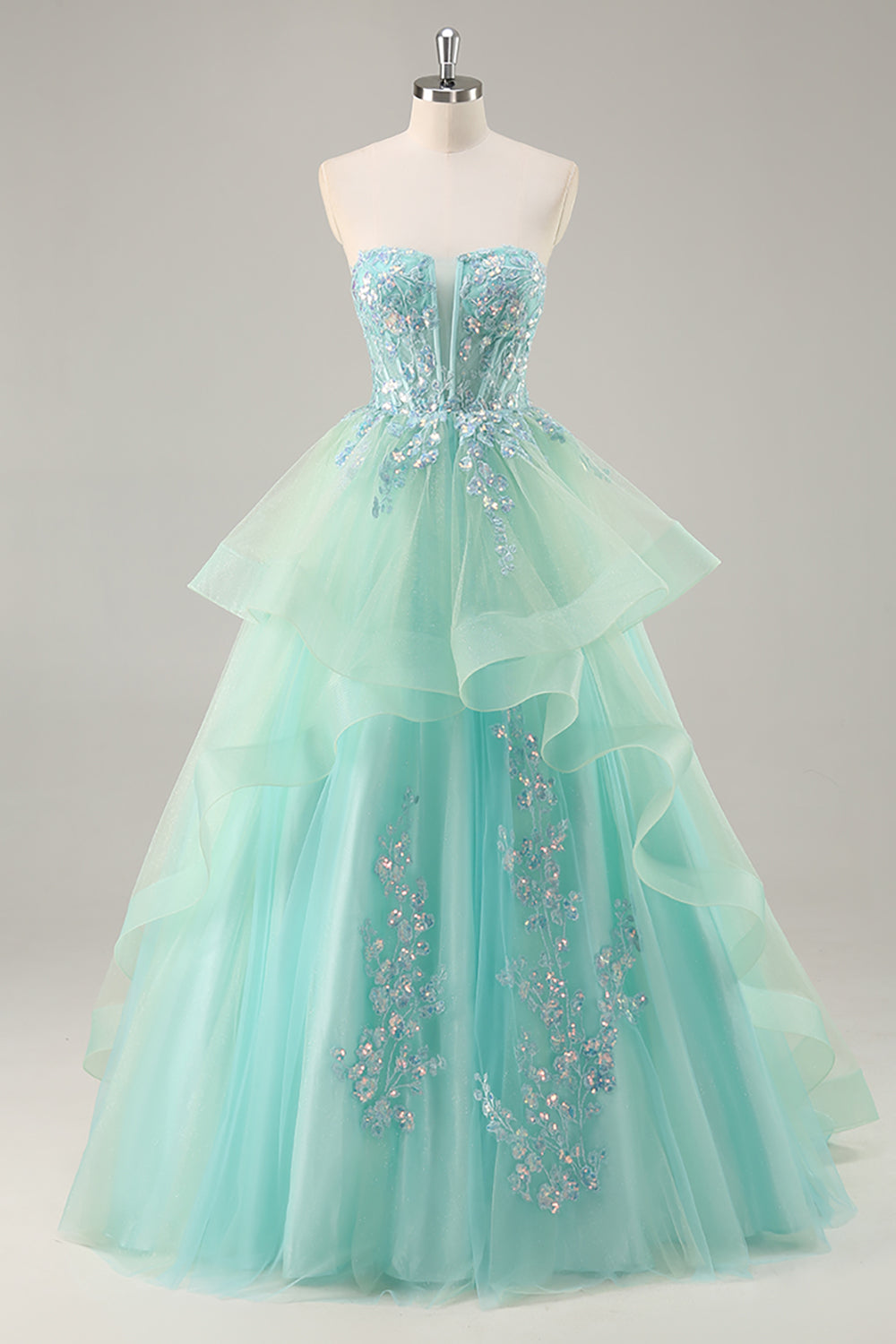 Trägerloses A-Linie Korsett Langes Ballkleid mit Pailletten