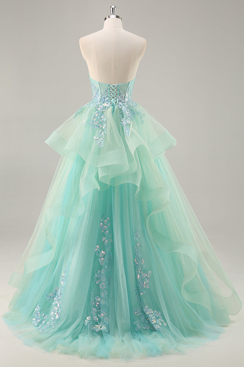 Trägerloses A-Linie Korsett Langes Ballkleid mit Pailletten