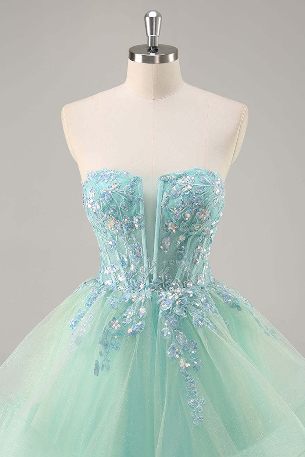 Trägerloses A-Linie Korsett Langes Ballkleid mit Pailletten