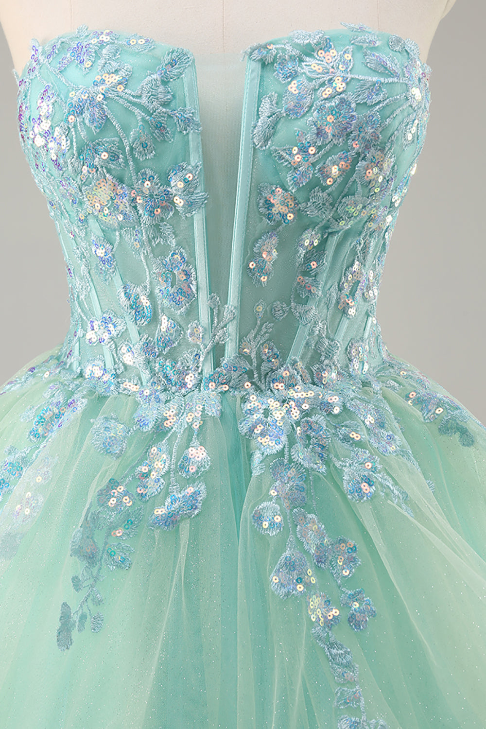 Trägerloses A-Linie Korsett Langes Ballkleid mit Pailletten