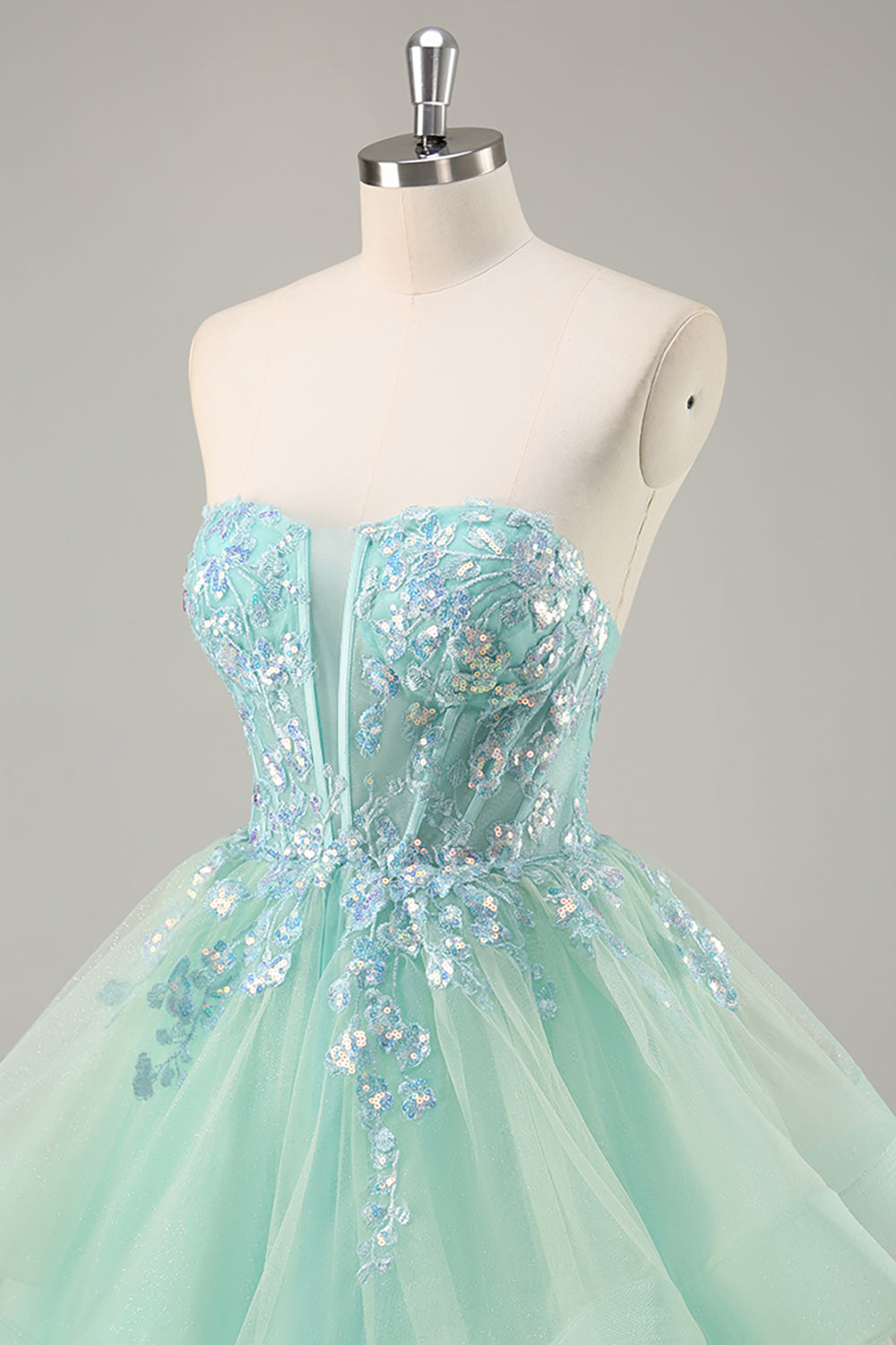 Trägerloses A-Linie Korsett Langes Ballkleid mit Pailletten