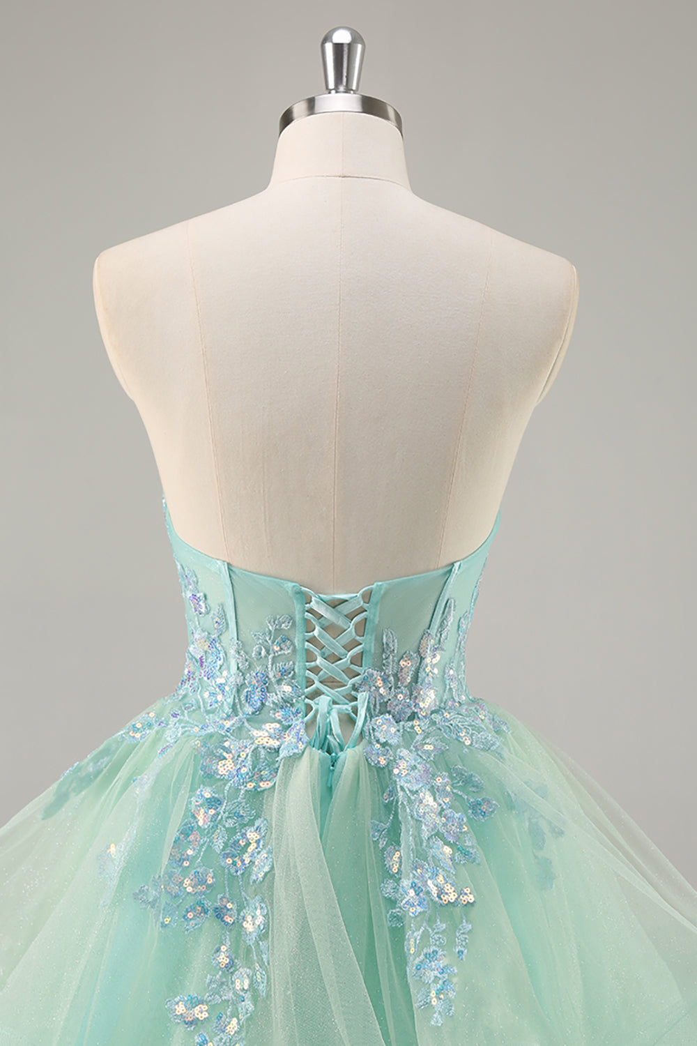Trägerloses A-Linie Korsett Langes Ballkleid mit Pailletten