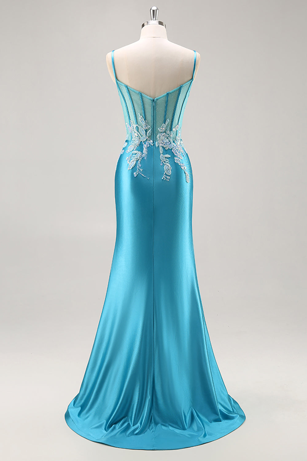 Meerjungfrau Satin Korsett Blaues Ballkleid mit Perlen