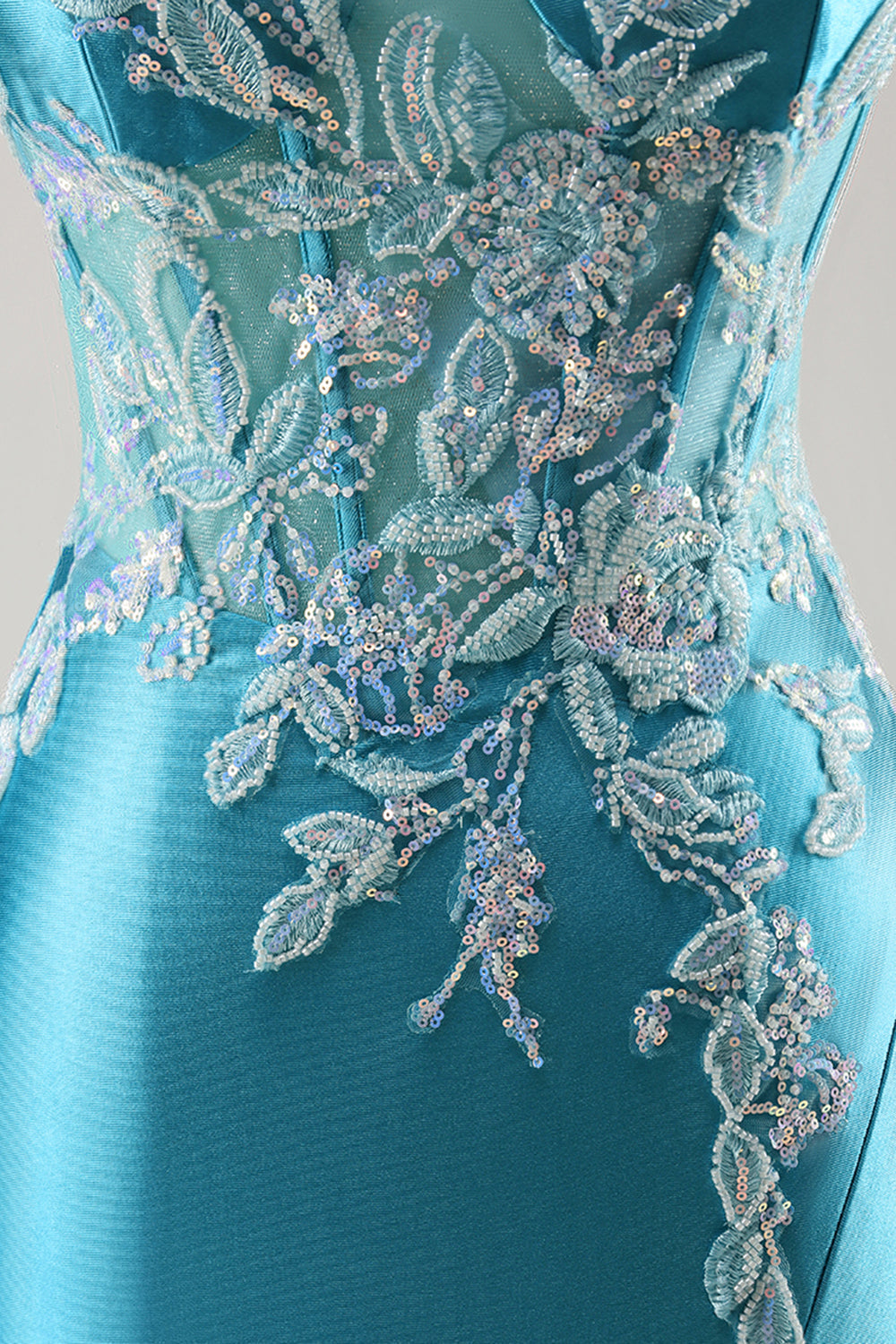 Meerjungfrau Satin Korsett Blaues Ballkleid mit Perlen