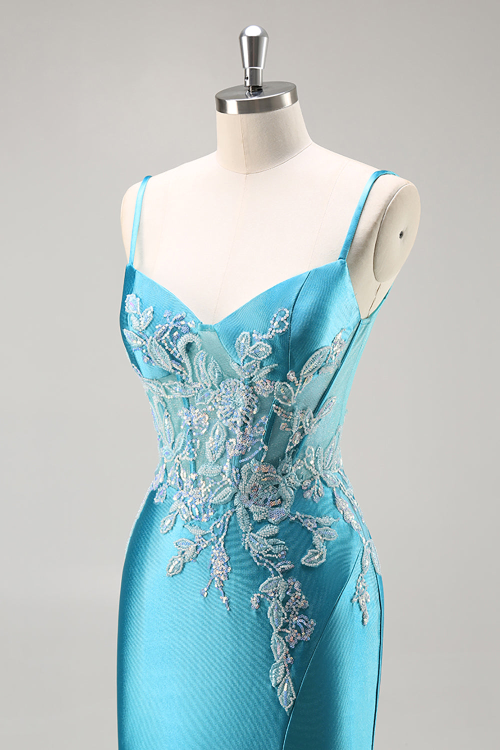 Meerjungfrau Satin Korsett Blaues Ballkleid mit Perlen