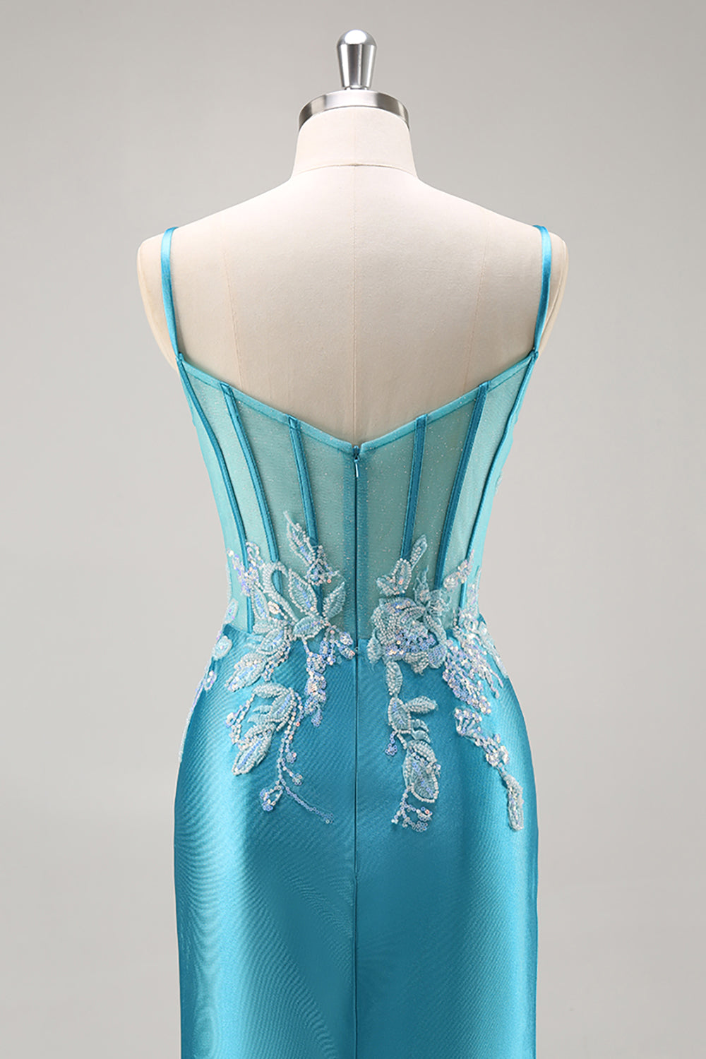 Meerjungfrau Satin Korsett Blaues Ballkleid mit Perlen
