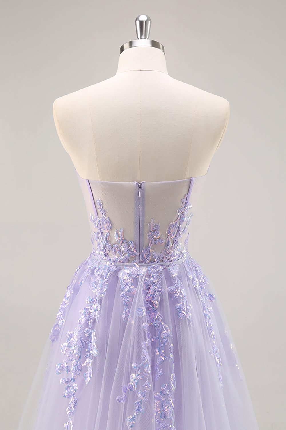 Flieder Trägerloses Korsett Ballkleid mit abnehmbarem Overlay