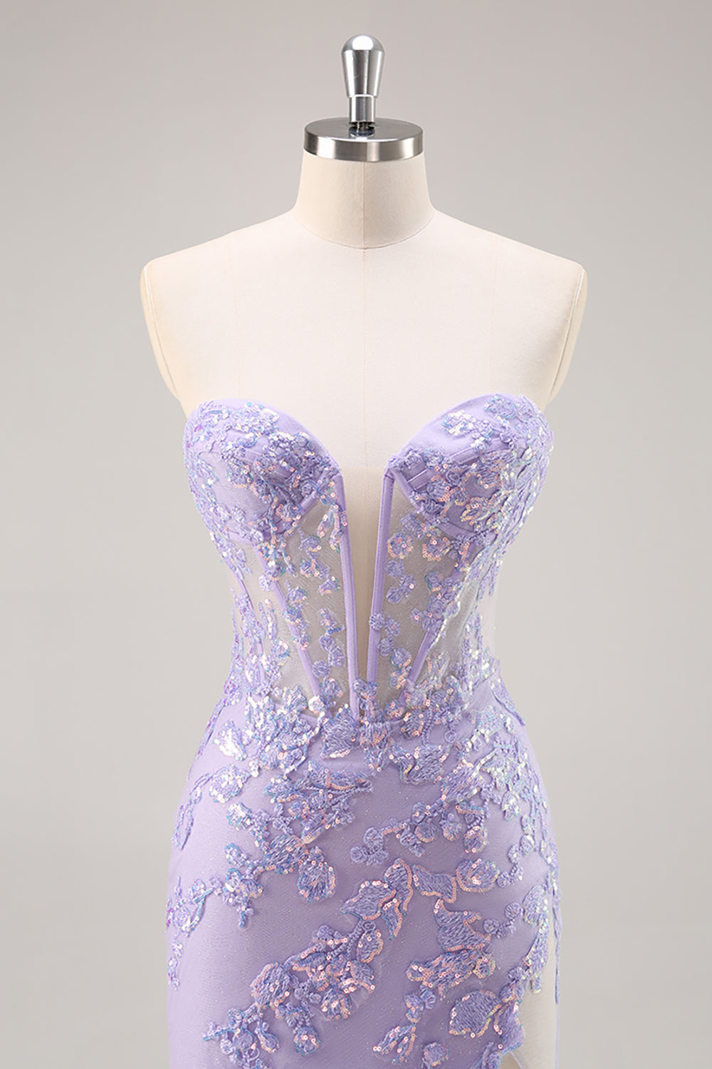 Flieder Trägerloses Korsett Ballkleid mit abnehmbarem Overlay