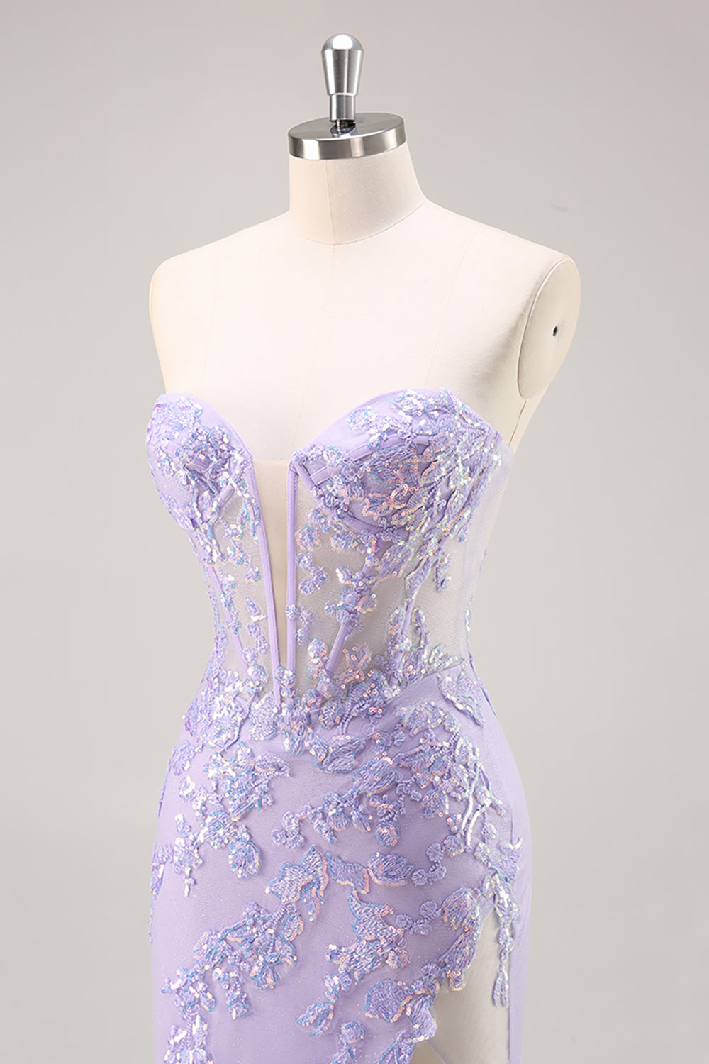 Flieder Trägerloses Korsett Ballkleid mit abnehmbarem Overlay