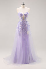 Flieder Trägerloses Korsett Ballkleid mit abnehmbarem Overlay